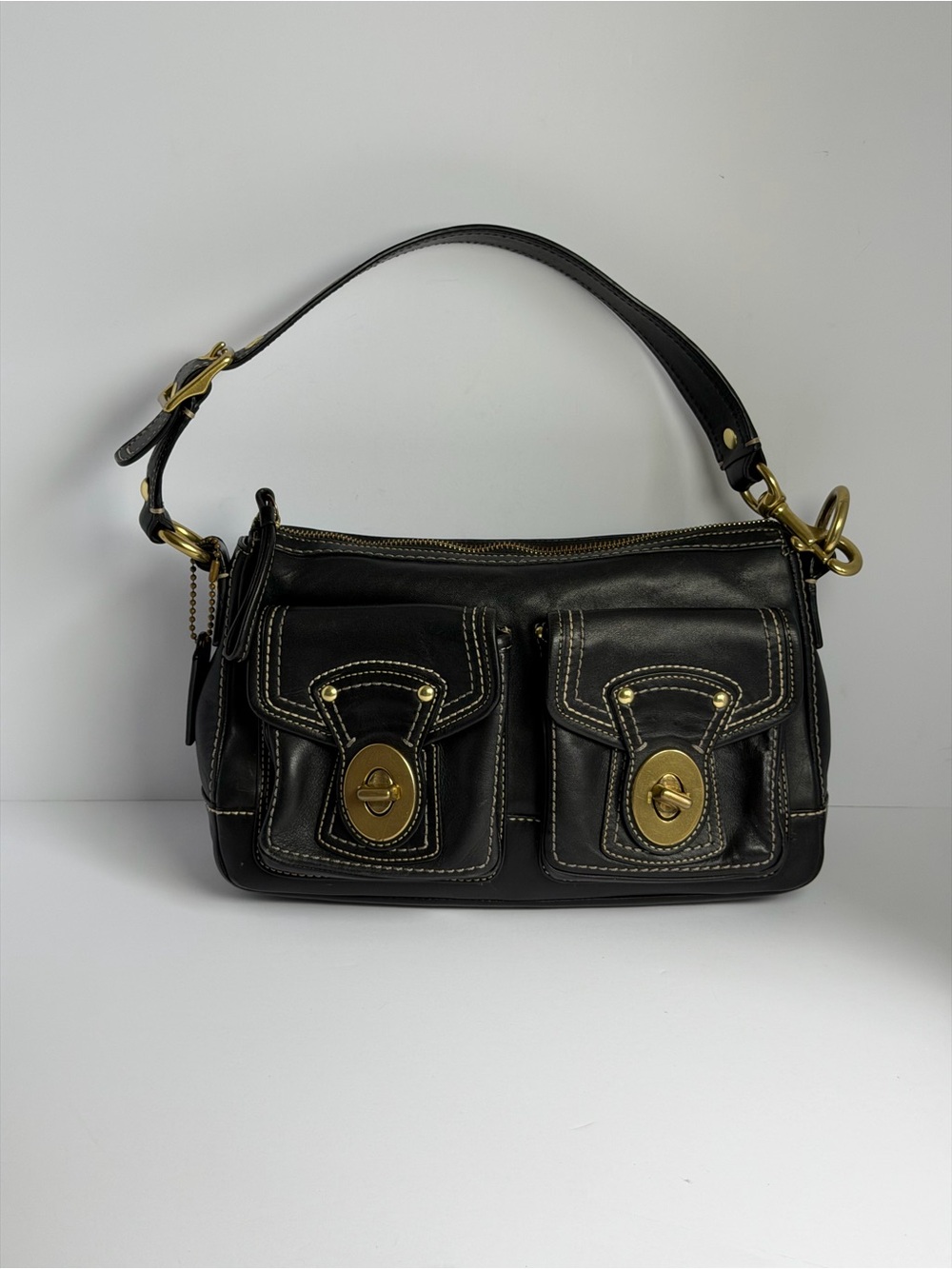 Y2K Coach Legacy Turnlock Black Leather Shoulder Bag